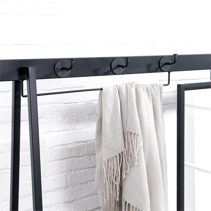 Furniture of America Loeff Metal Coat Stand with Mirror in Matte Black