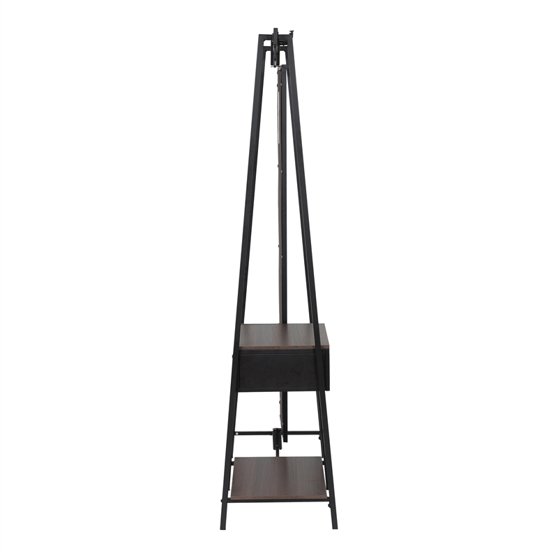 Furniture of America Loeff Metal Coat Stand with Mirror in Matte Black