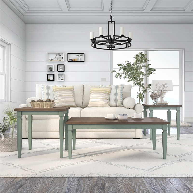 Furniture of America Condway Wood 3-Piece Coffee Table Set in Antique Blue