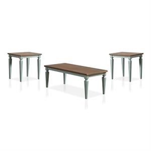 Furniture of America Condway Wood 3-Piece Coffee Table Set in Antique Blue