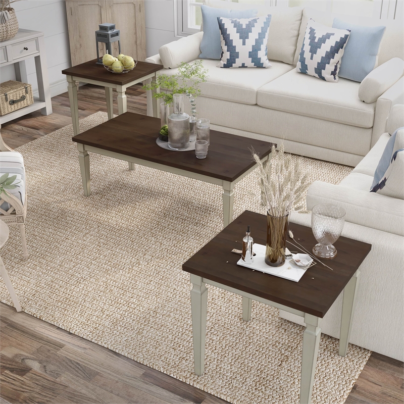 Furniture of America Condway Wood 3-Piece Coffee Table Set in Antique White