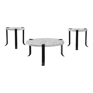Furniture of America Marwell Metal 3-Piece Coffee Table Set in Antique White