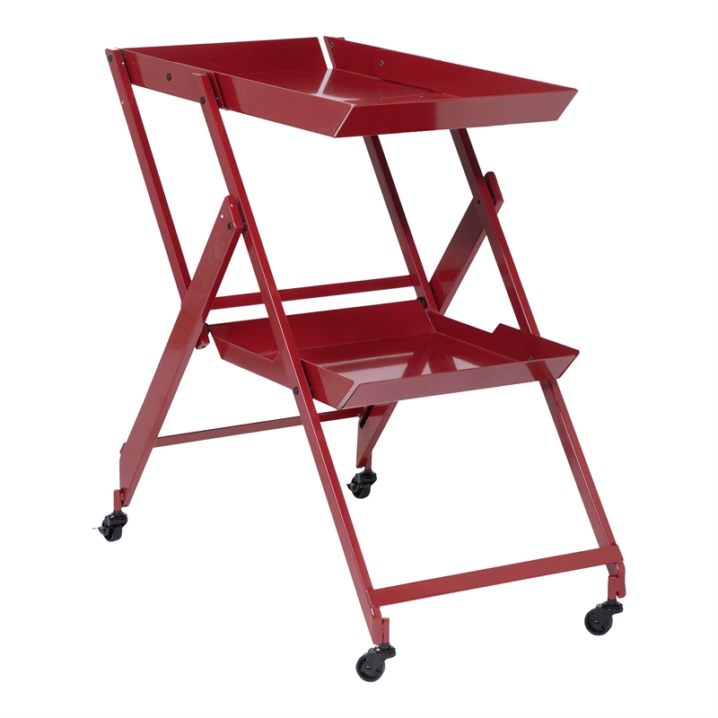 Furniture of America Prescotty Contemporary Metal Foldable Serving Cart in Red
