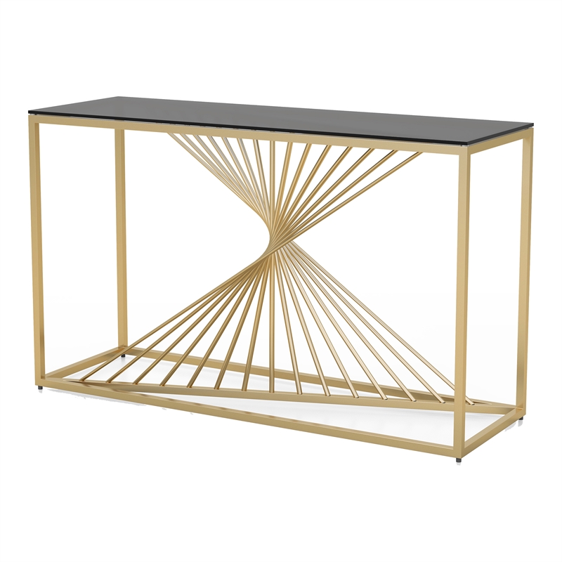 Furniture of America Jonnah Contemporary Glass Top Console Table in Gold