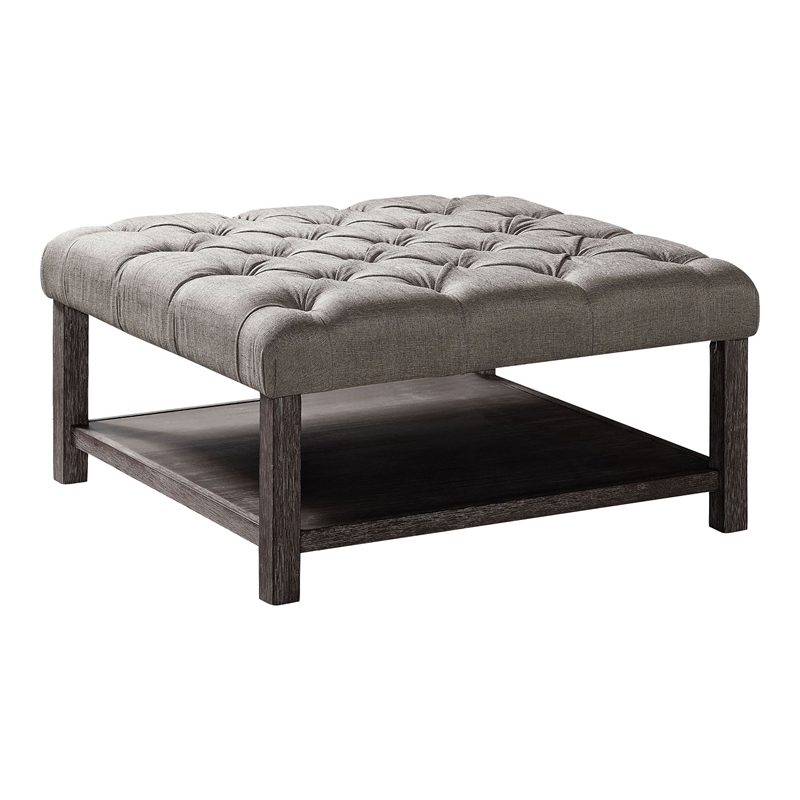 Furniture of America Hoylton Wood Ottoman in Antique Washed Gray and Light Gray