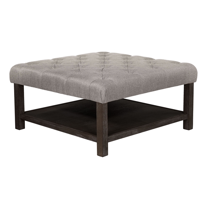 Furniture of America Hoylton Wood Ottoman in Antique Washed Gray and Light Gray