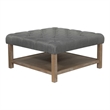 Furniture of America Hoylton Wood Tufted Ottoman in Natural Tone and Light Gray