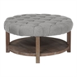 Furniture of America Shoreditch Wood Ottoman in Natural Tone and Light Gray