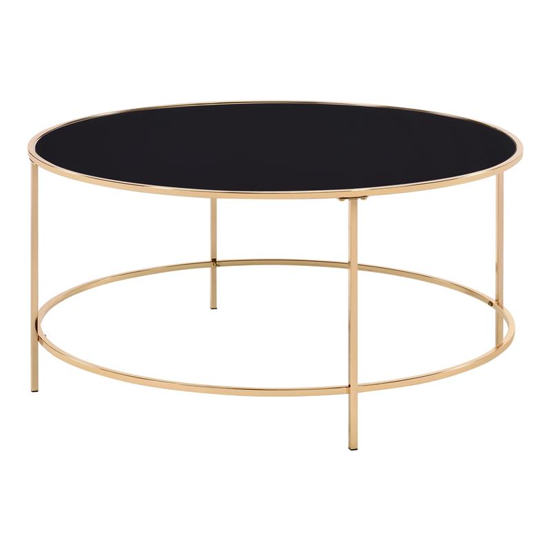 Furniture of America Rockbel Contemporary Glass Top Round Coffee Table in Gold