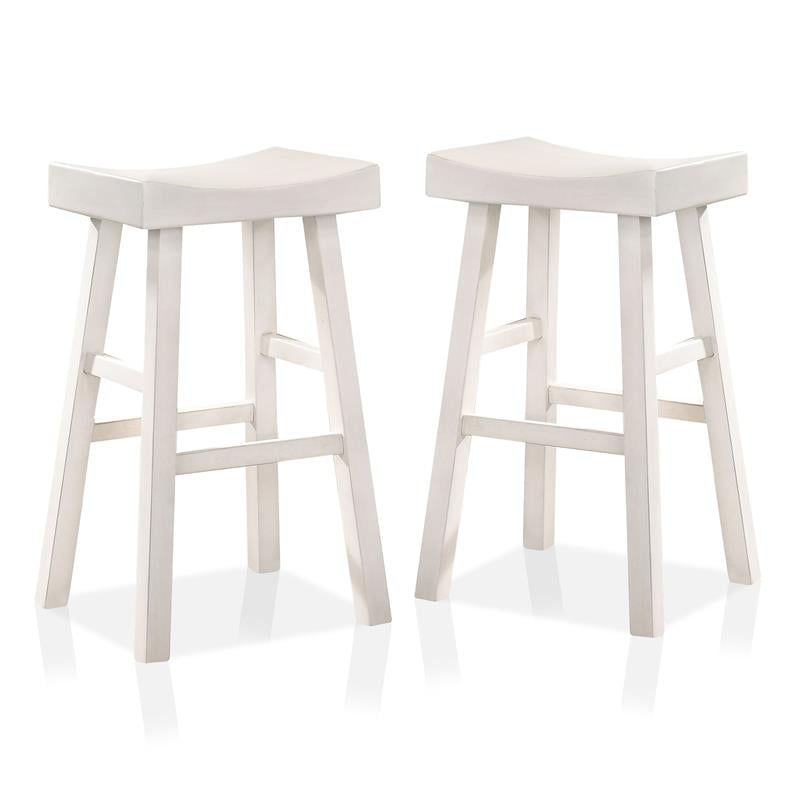 Furniture of America Epping Wood 29-Inch Saddle Stool in White (Set of 2)