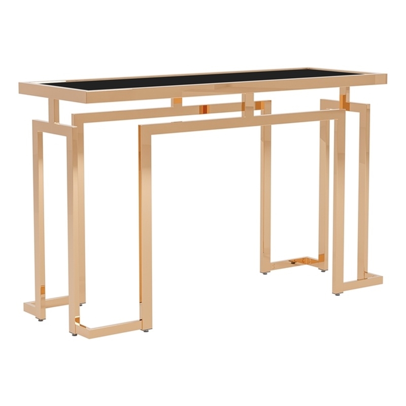Furniture of America Mahone Contemporary Glass Top Console Table in Gold