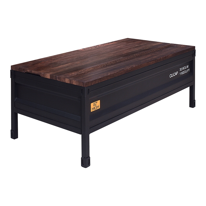Furniture of America Lionna Metal Lift-Top Coffee Table in Black and Walnut