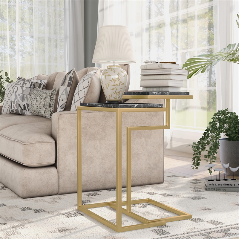 Furniture of America Gorvaire Contemporary Metal 2-Piece Nesting Table in Black