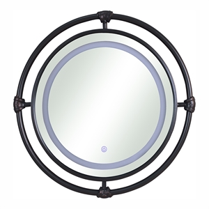 Furniture of America Mizen Metal Round Wall Mirror in Black and Copper