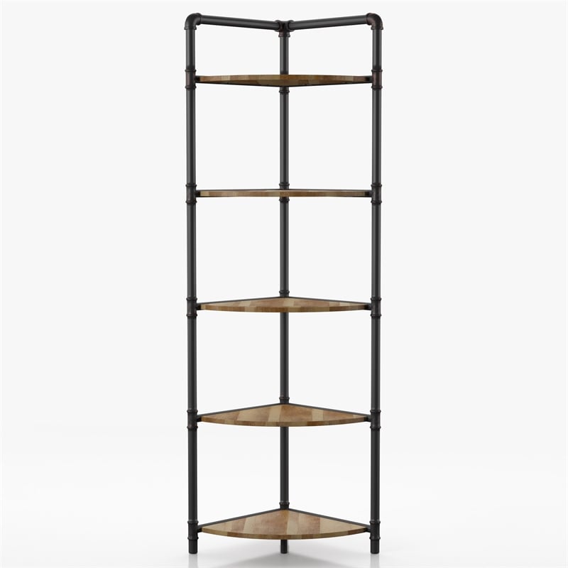 Furniture of America Harkey Industrial Wood 5-Tier Corner Bookcase in Sand Black