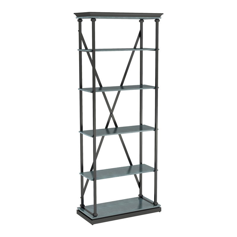 Furniture of America Toggin Industrial Metal 33-Inch Bookcase in Antique Blue