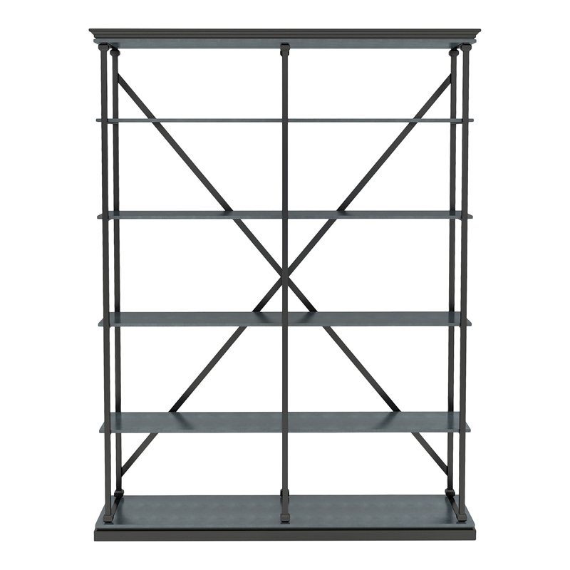 Furniture of America Toggin Industrial Metal 58-Inch Bookcase in Antique Blue