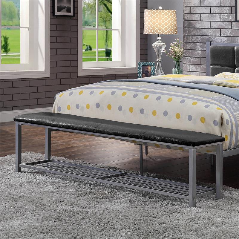 Furniture of America Kushner Industrial Metal Platform Bed with Bench in Black