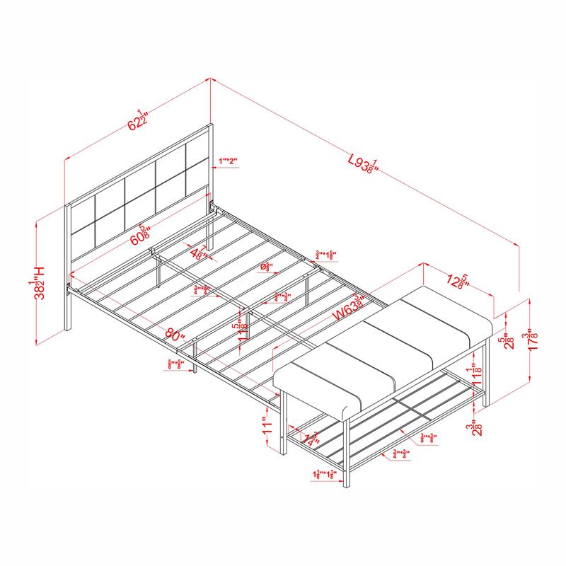 Furniture of America Kushner Industrial Metal Platform Bed with Bench in Black