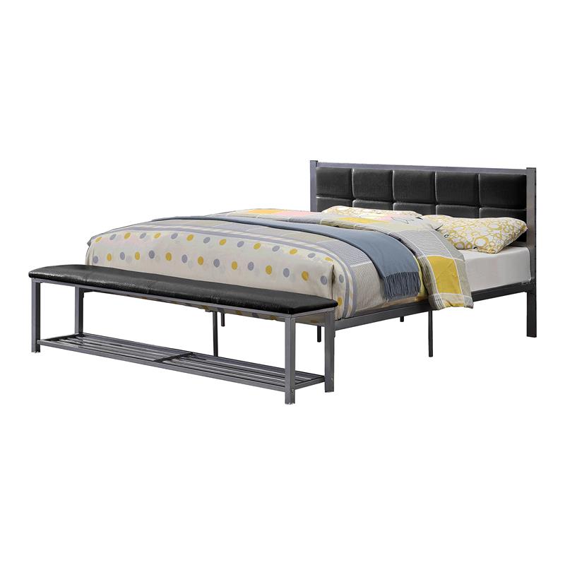 Furniture of America Kushner Industrial Metal Platform Bed with Bench in Black