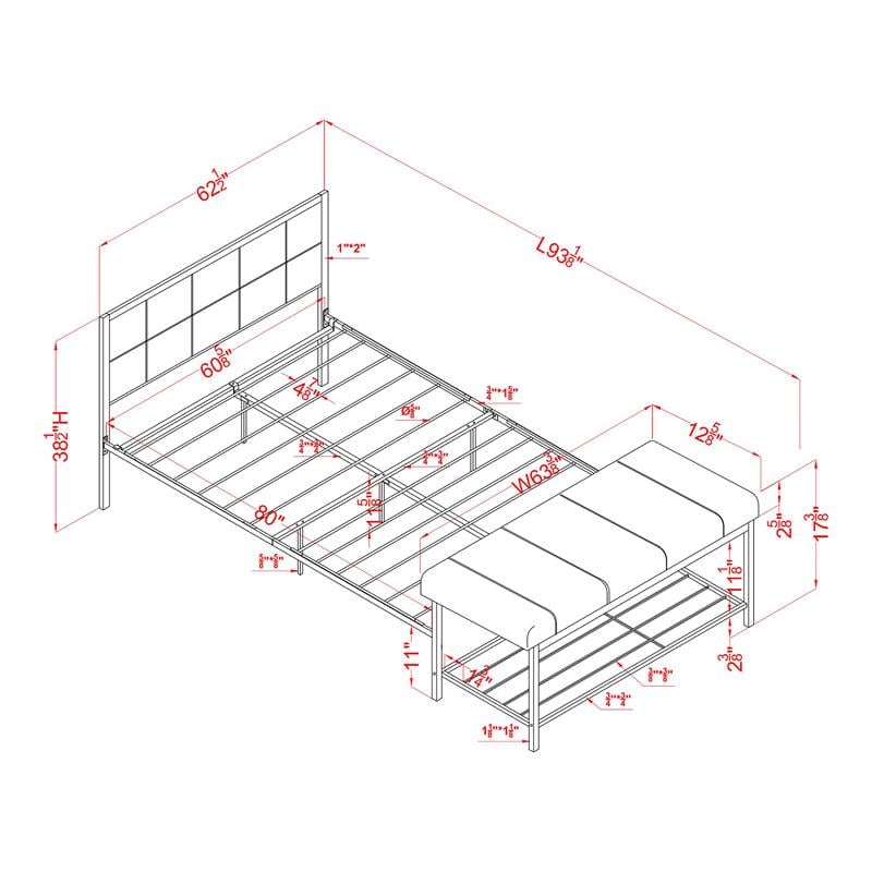 Furniture of America Kushner Industrial Metal Platform Bed with Bench in White