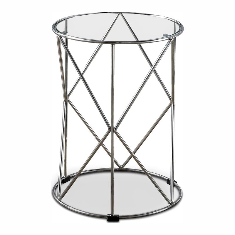 Furniture of America Nikova Glass Top 3-Piece Nesting Table Set in Silver