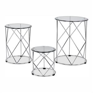 Furniture of America Nikova Glass Top 3-Piece Nesting Table Set in Silver