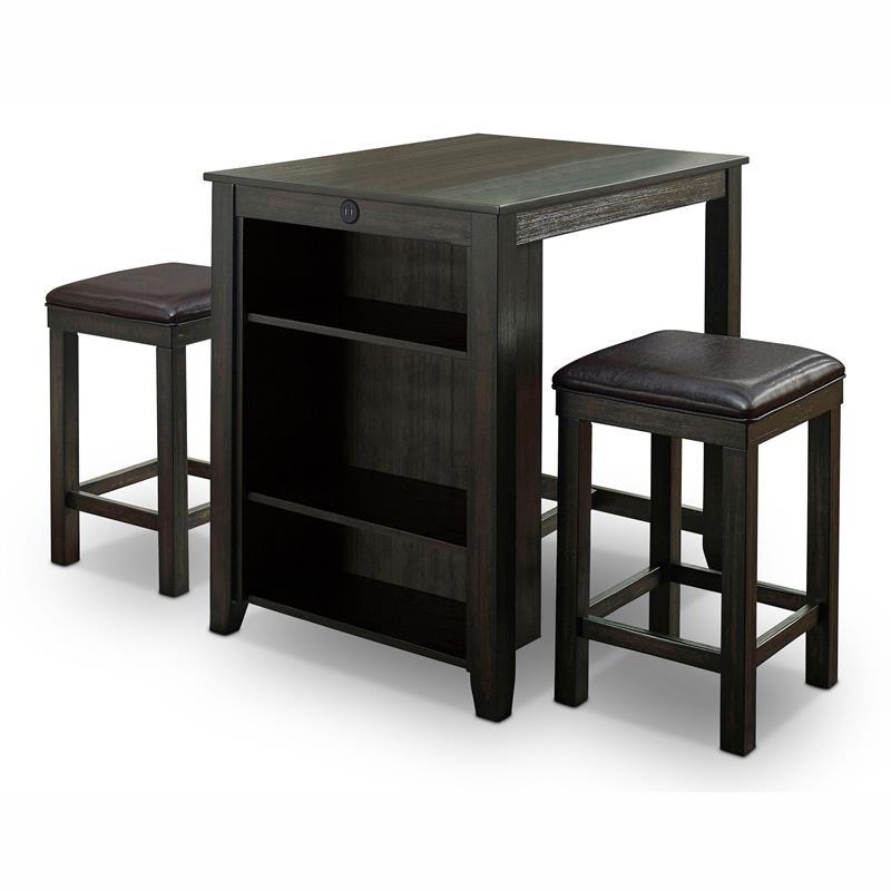 Furniture of America Albana Wood 3-Piece Counter Height Dining Set in Walnut