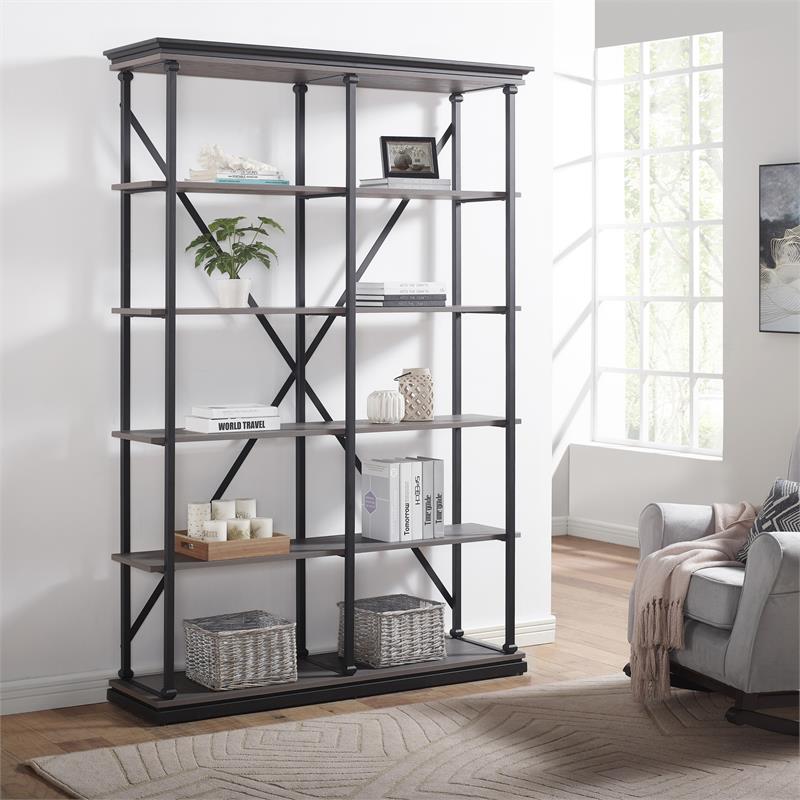 Furniture of America Toggin Industrial Metal 58-Inch Bookcase in Antique Gray