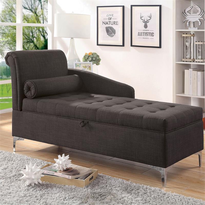 Furniture of America Horsh Contemporary Fabric Storage Chaise in Gray