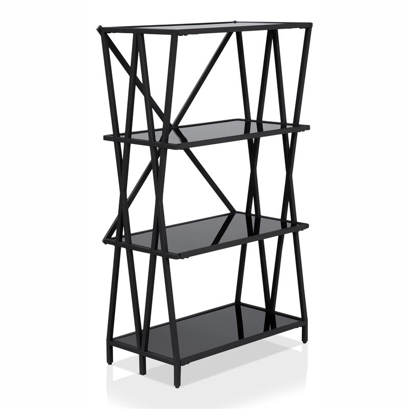 Furniture of America Vorsko Industrial Metal 4-Shelf Bookcase in Black