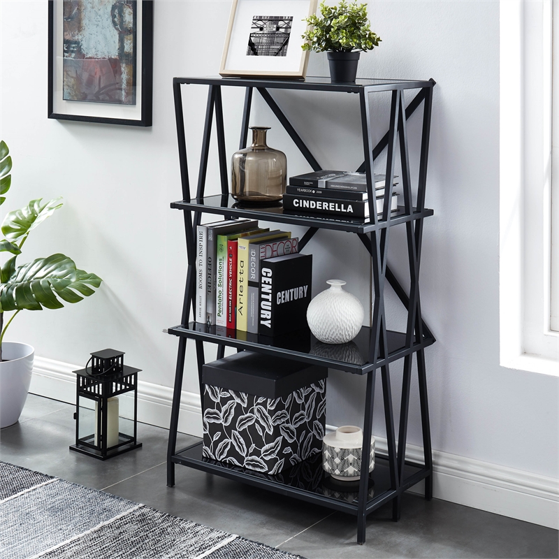 Furniture of America Vorsko Industrial Metal 4-Shelf Bookcase in Black