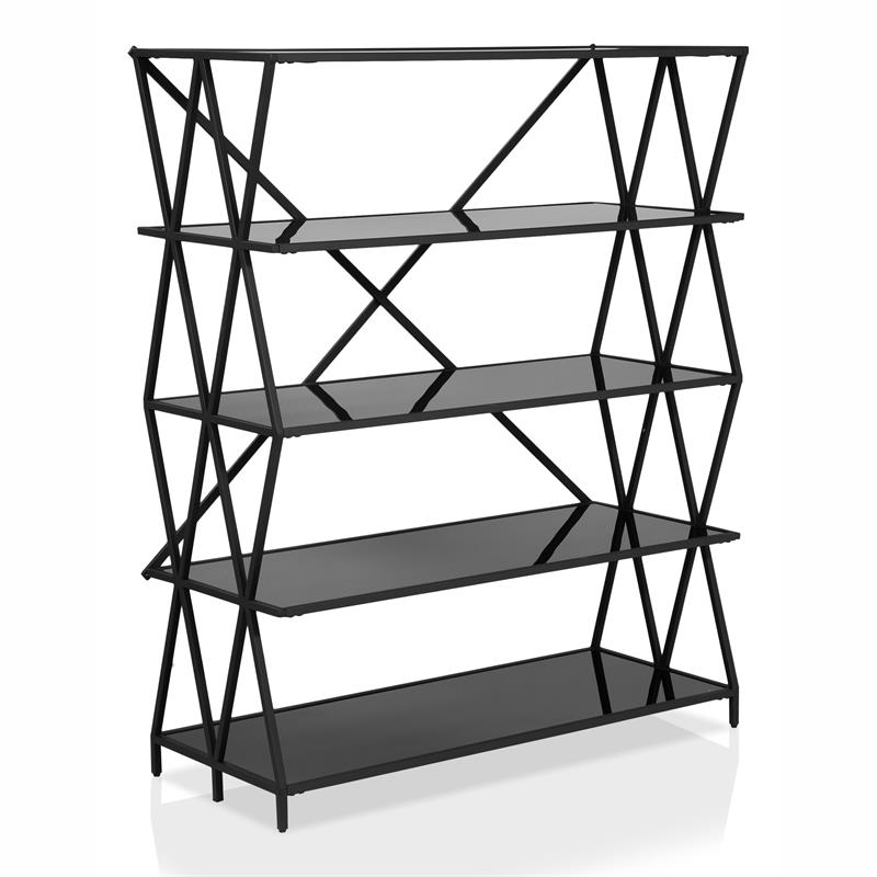 Furniture of America Vorsko Industrial Metal 5-Shelf Large Bookcase in Black