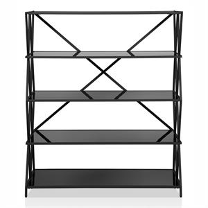 Furniture of America Vorsko Industrial Metal 5-Shelf Large Bookcase in Black
