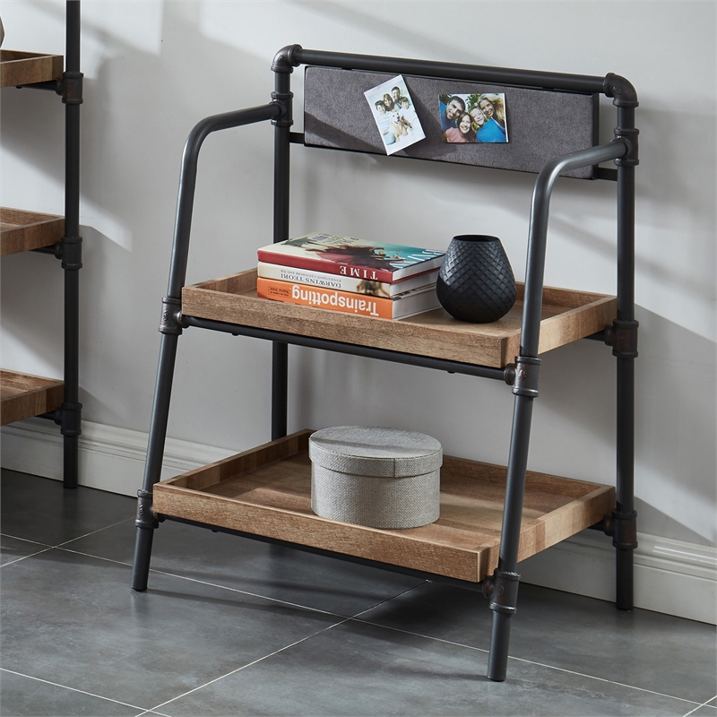 Furniture of America Kernel Industrial Metal 2-Shelf Bookcase in Sand Black