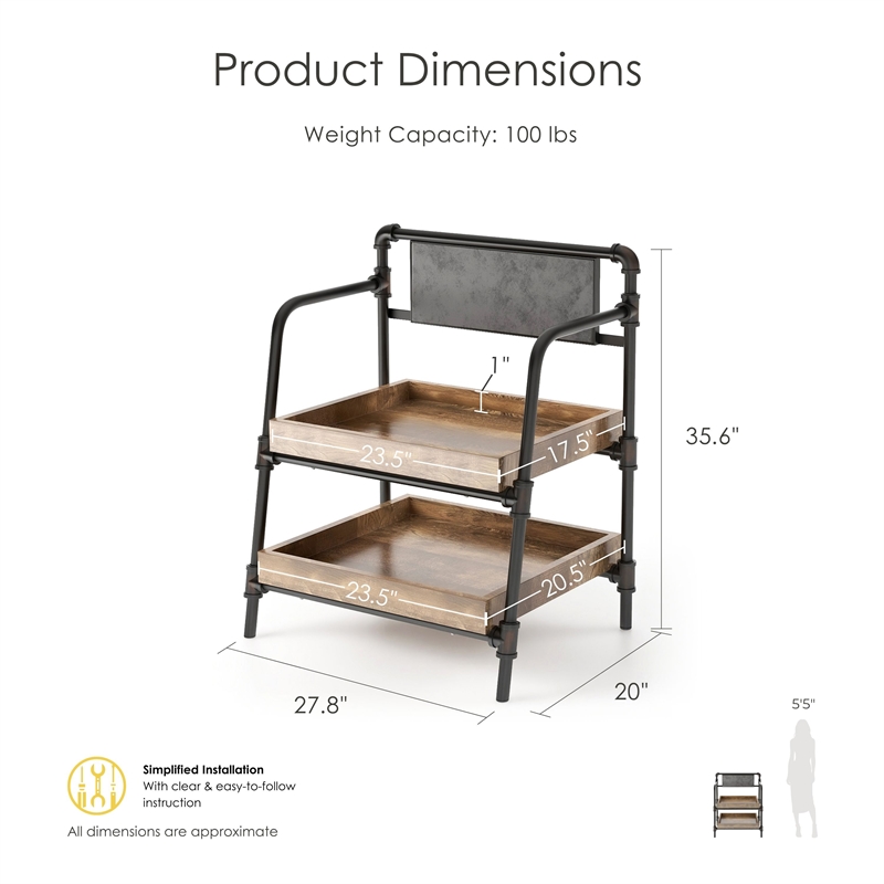 Furniture of America Kernel Industrial Metal 2-Shelf Bookcase in Sand Black