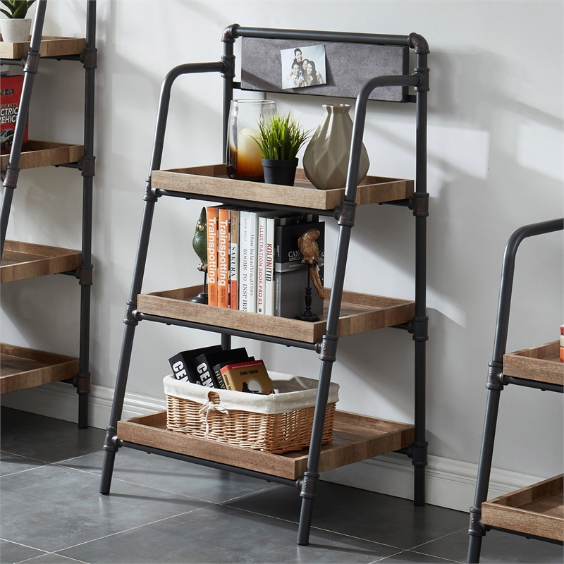Furniture of America Kernel Industrial Metal 3-Shelf Bookcase in Sand Black