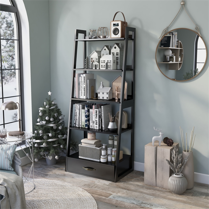Furniture of America Ploomer Transitional Wood 1-Drawer Bookcase in Black