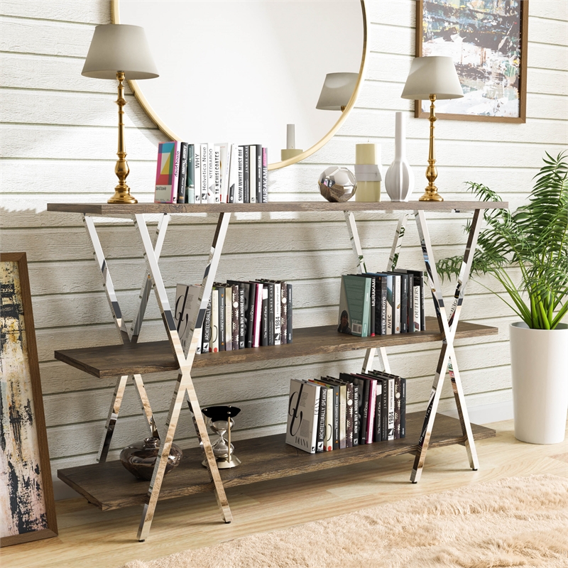 Furniture of America Barrickson Wood Small 3-Shelf Console Table in Dark Oak