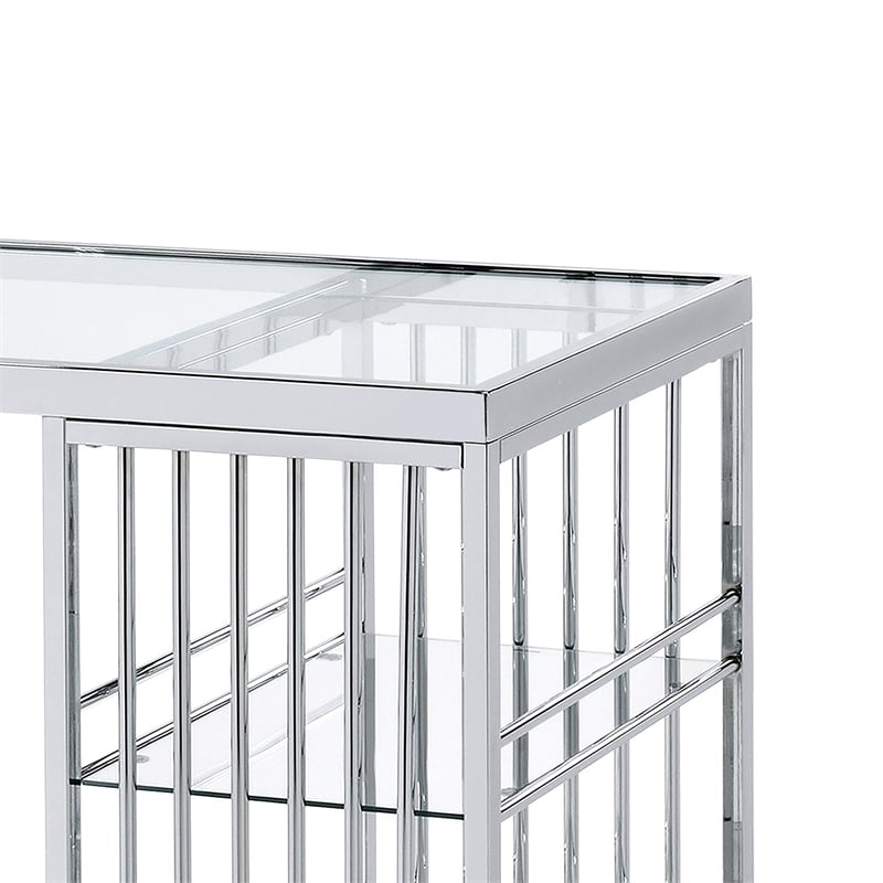 Furniture of America Norvel Contemporary Glass Top Bar Table in Chrome Plating