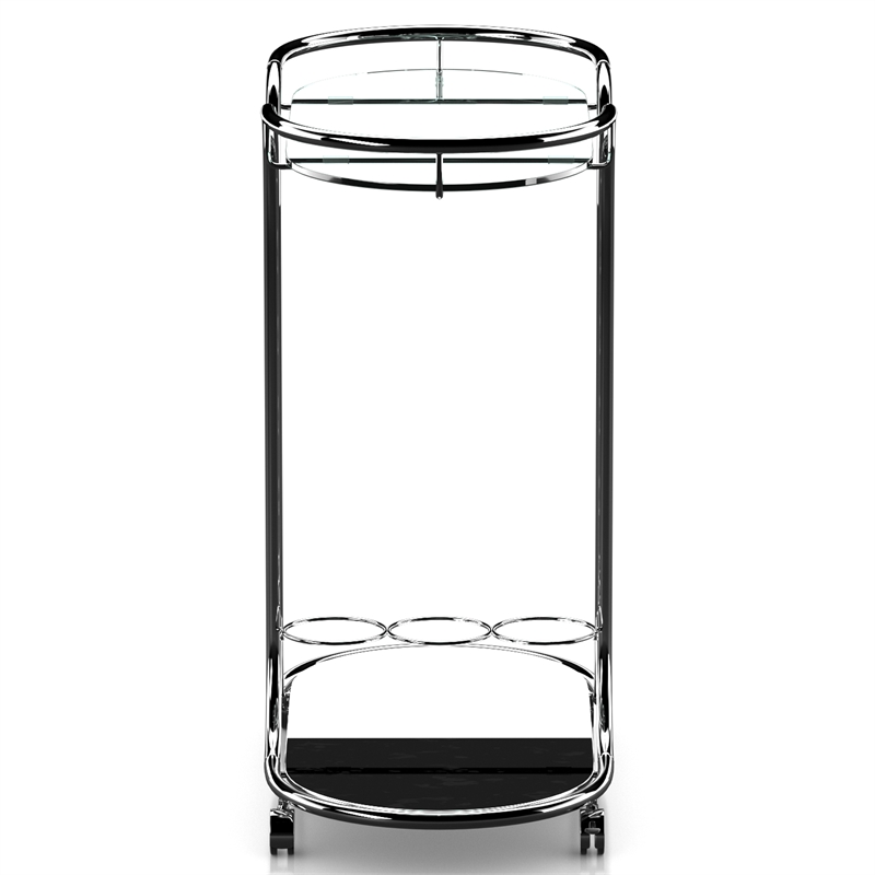 Furniture of America Scanlin Contemporary Metal 2-Tier Serving Cart in Chrome