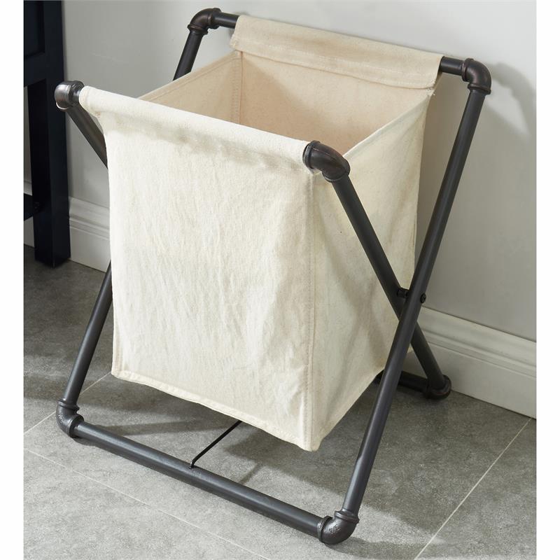 Furniture of America Hargris Fabric and Metal Laundry Hamper in Sand Black