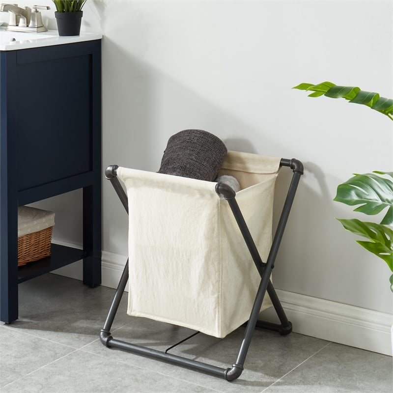 Furniture of America Hargris Fabric and Metal Laundry Hamper in Sand Black