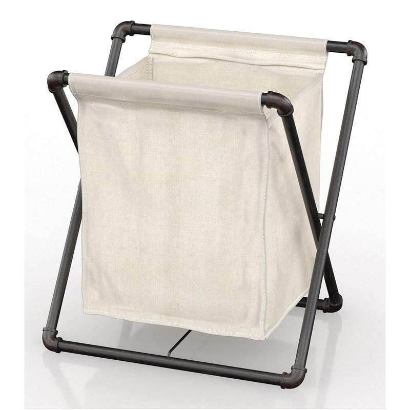 Furniture of America Hargris Fabric and Metal Laundry Hamper in Sand Black