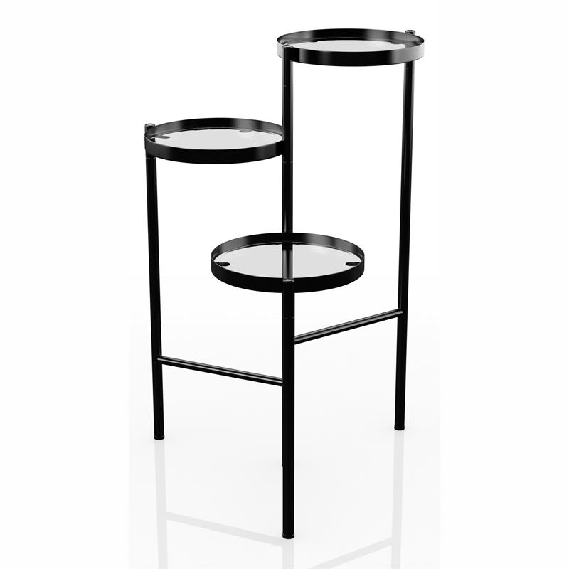 Furniture of America Rhort Contemporary Metal 3-Tier Plant Stand in Black