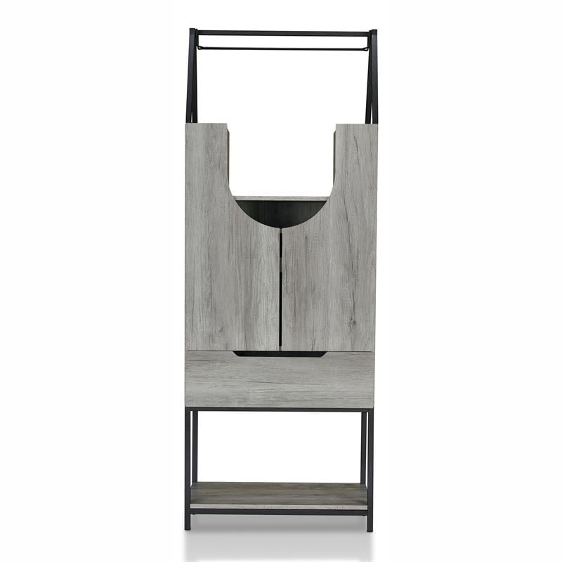 Furniture of America Robble Industrial Wood Wine Cabinet in Vintage Gray Oak