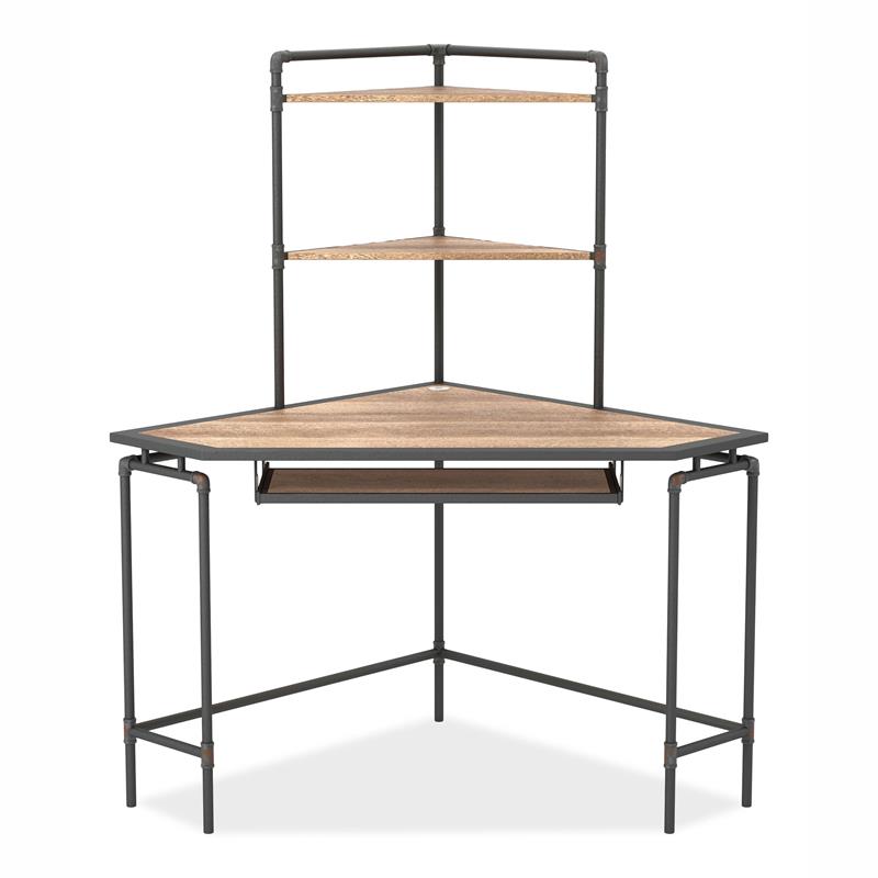 Furniture of America Flak Industrial Wood Corner Desk with Shelves in Sand Black