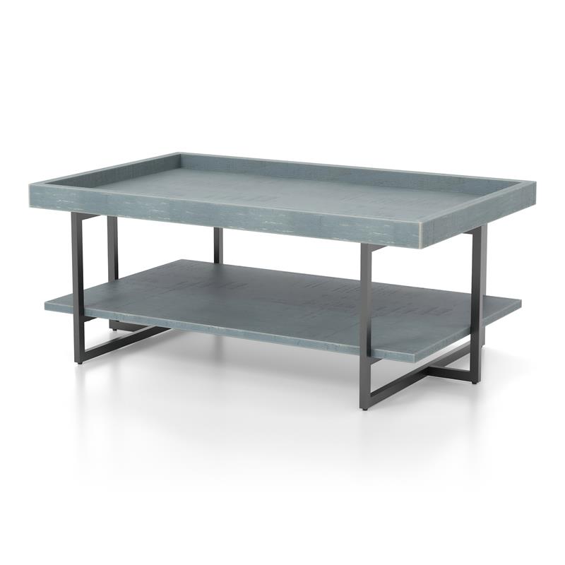 Furniture of America Humere Wood 1-Shelf Coffee Table in Antique Blue