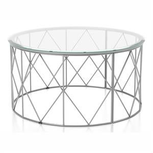 Furniture of America Fland Contemporary Glass Top Round Coffee Table in Chrome