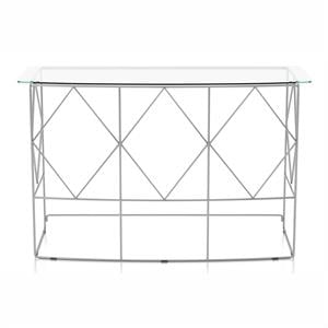 Furniture of America Fland Contemporary Glass Top Round Console Table in Chrome